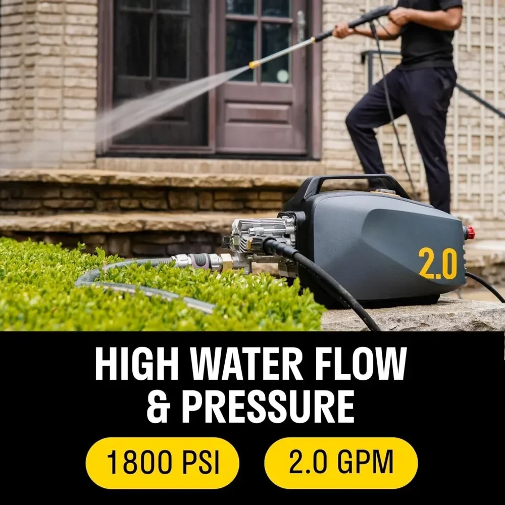 2.0 Electric Pressure Washer - 2.0 GPM Flow and 1800 PSI Peak Pressures, Pressures Washers for Power Wash, Pressure Washers