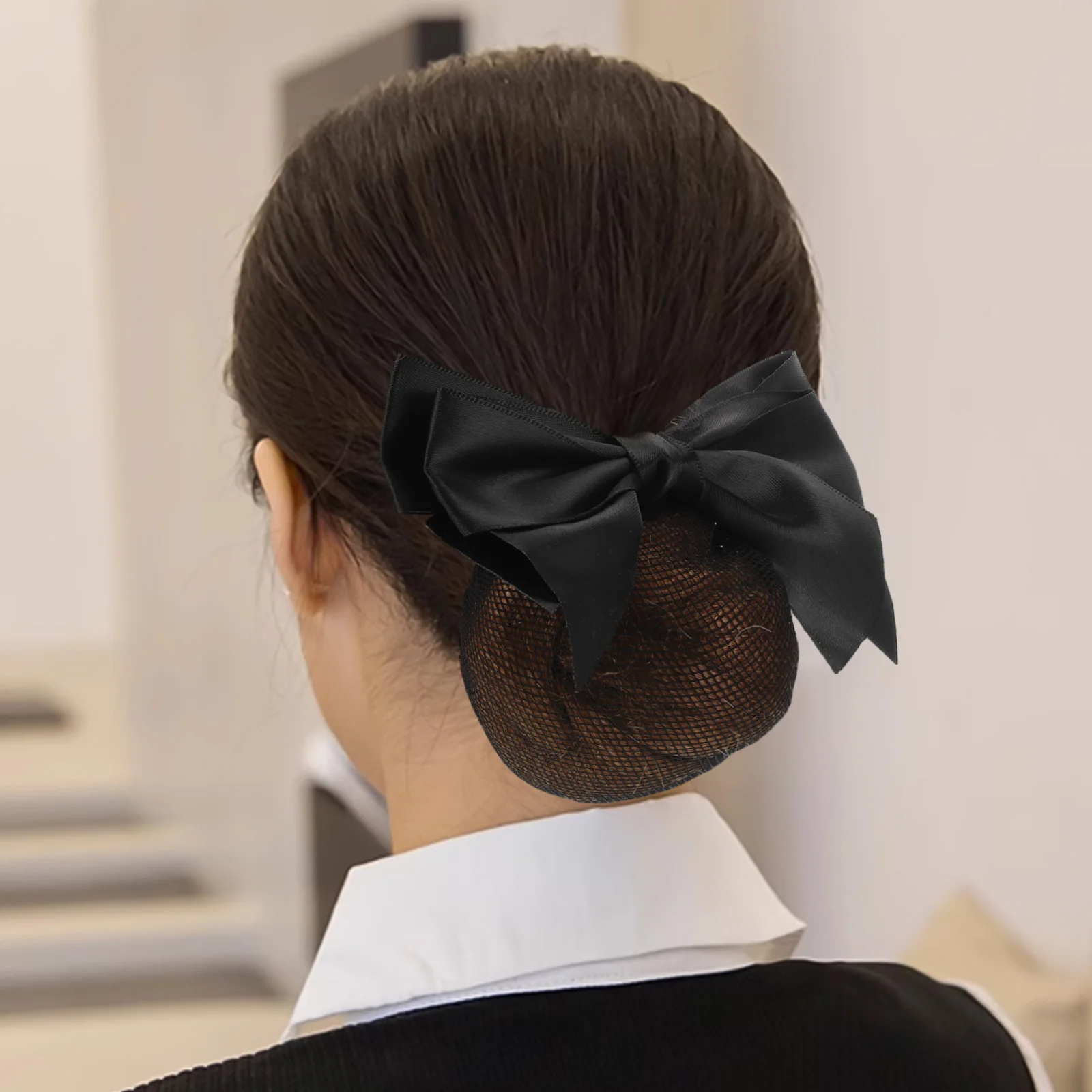 

Bowknot Hair Net Elastic Mesh Bun Cover Barrette Clip Women Hair Holder Professional Office Dance Style Bun Net