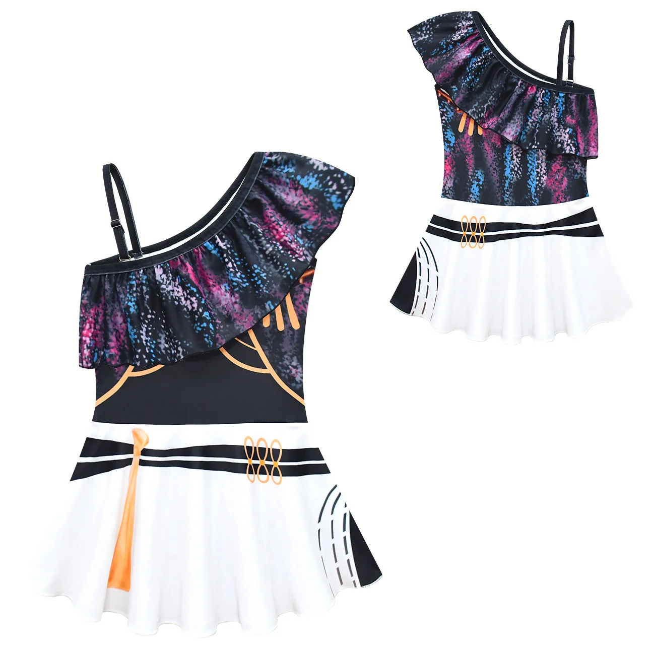 

Новый детский купальник-платье из 2 предметов/комплектов для девочек, с одним открытым плечом, с шапочкой для плавания