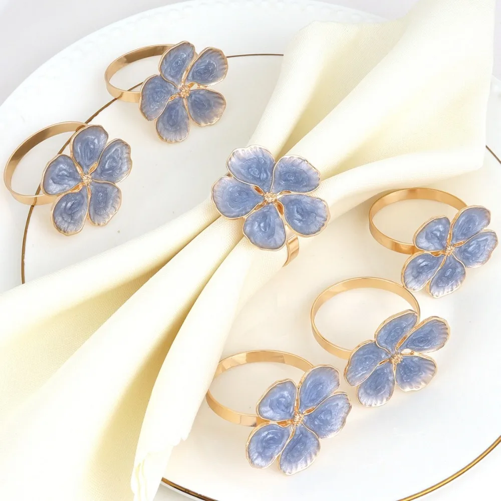 Stylish Enamel Floral Napkin Ring Creative Napkin Holder For Wedding Party Table Setting Decorative Kitchen Hardware
