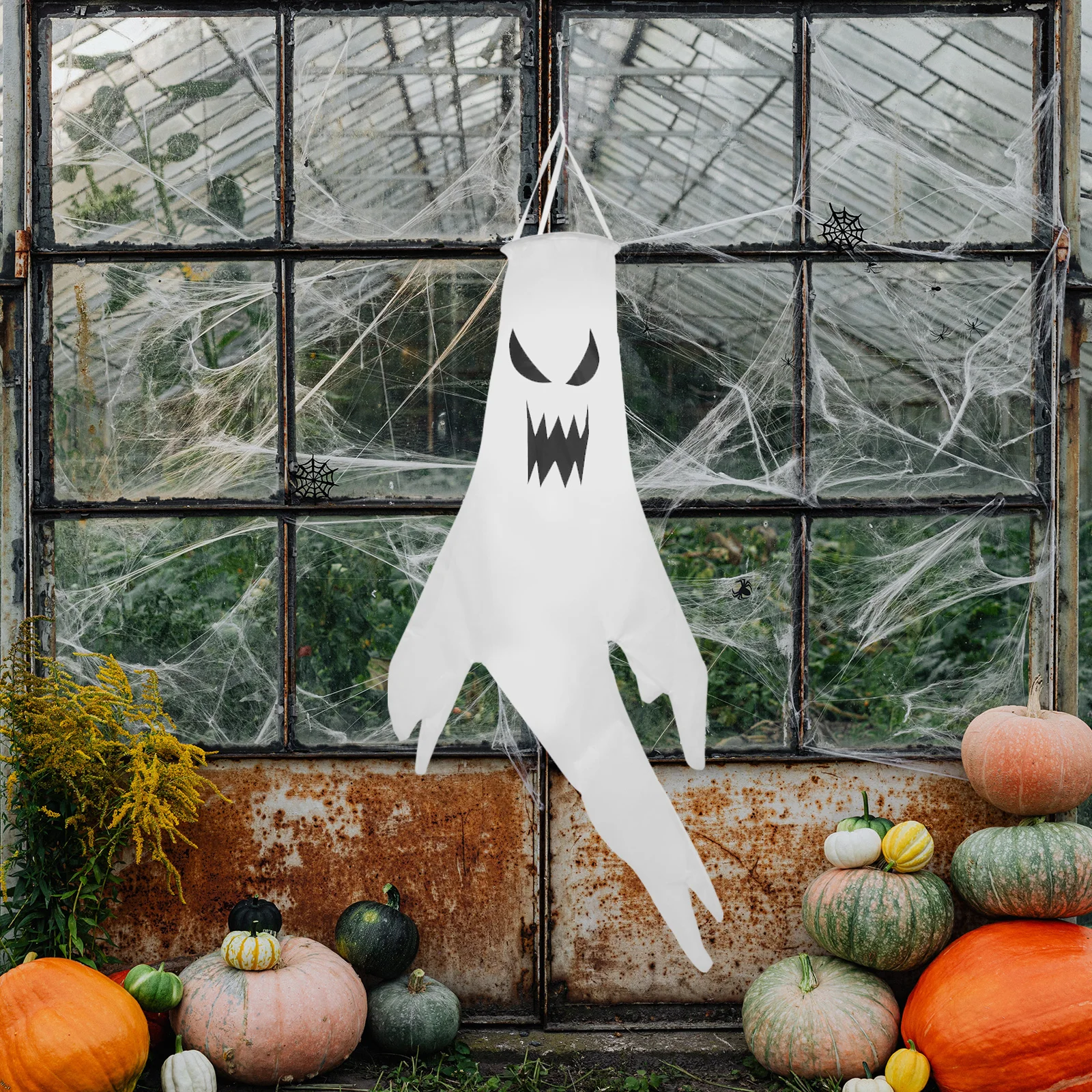 

4 Pcs Glowing Ghost Flag Halloween Windsocks for Doors Decorations Outdoor Indoor Use Polyester Garden Ornament