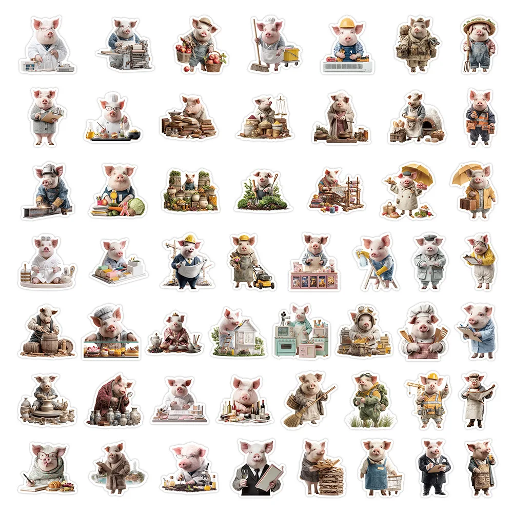 50 pieces of twelve zodiac pig stickers. Creative pig patterns with animal personalities. Desktop notepad stickers.
