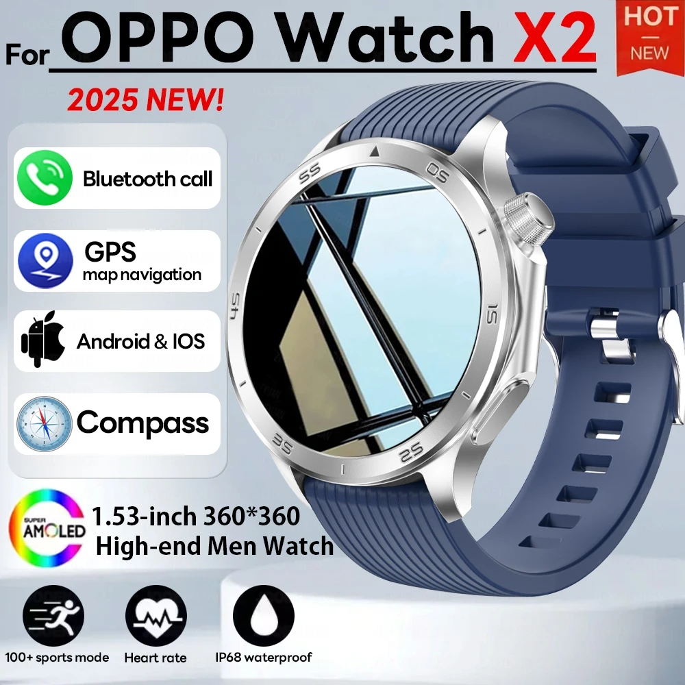 

Для OPPO Watch X2 GPS Спортивные Смарт-часы Мужчины AMOLED HD Дисплей Компас Беспроводная зарядка Фитнес Водонепроницаемые BT Смарт-часы для звонков