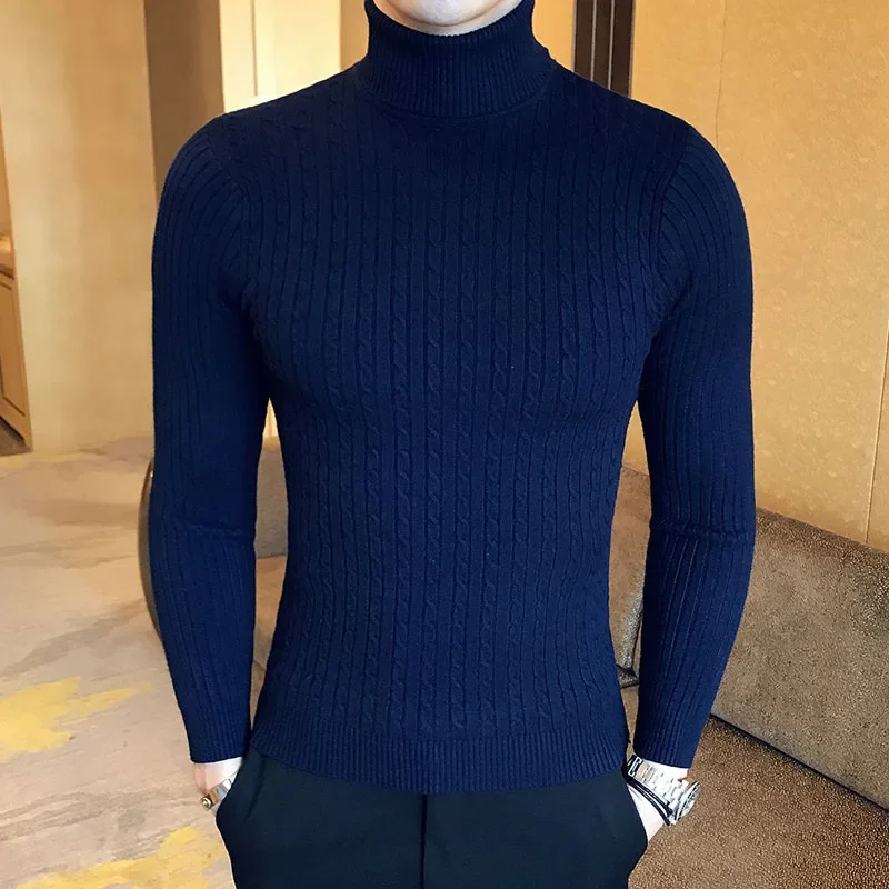 Winter Mens Turtleneck Sweater Solid Color High Neck Thick Warm Pullover Fashion Mens Knitwear Outdoor Tops