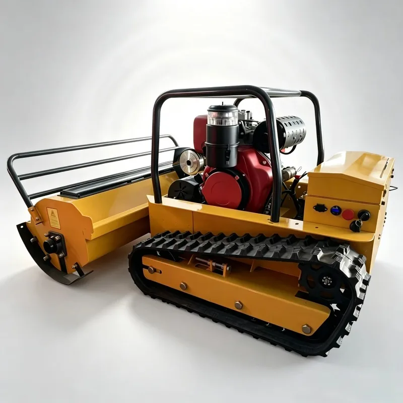 High efficiency Remote-controlled Tracked Lawn Mower with a Wide Cutting Range, Suitable for Large-area Lawn Maintenance.