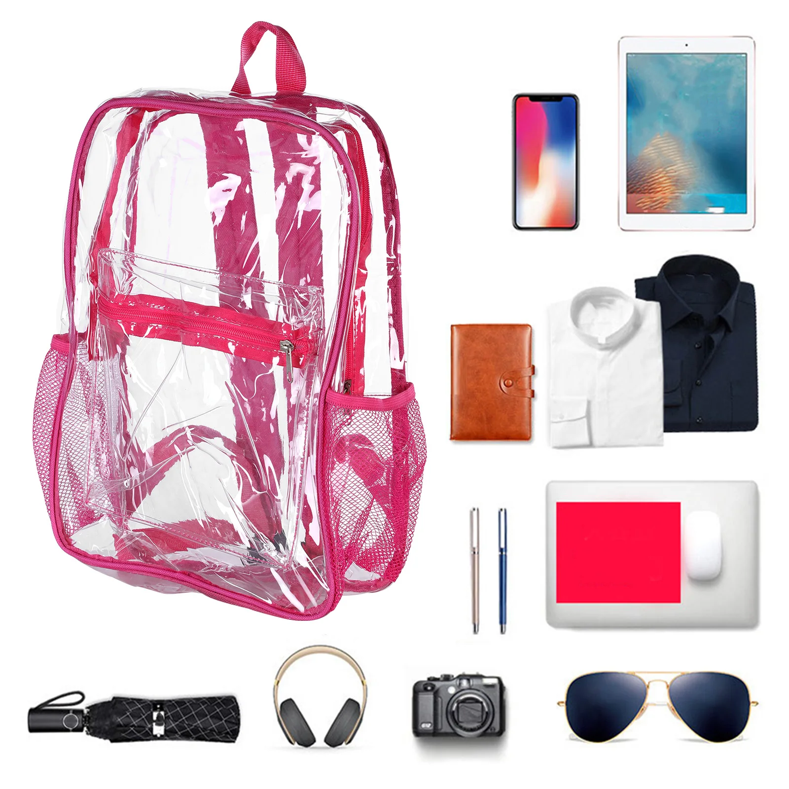 

48/72 Pack PVC Transparent Bookbags Heavy Duty See 15 Inch Clear Bookbag for College Travel Sport Work Stadium Approved