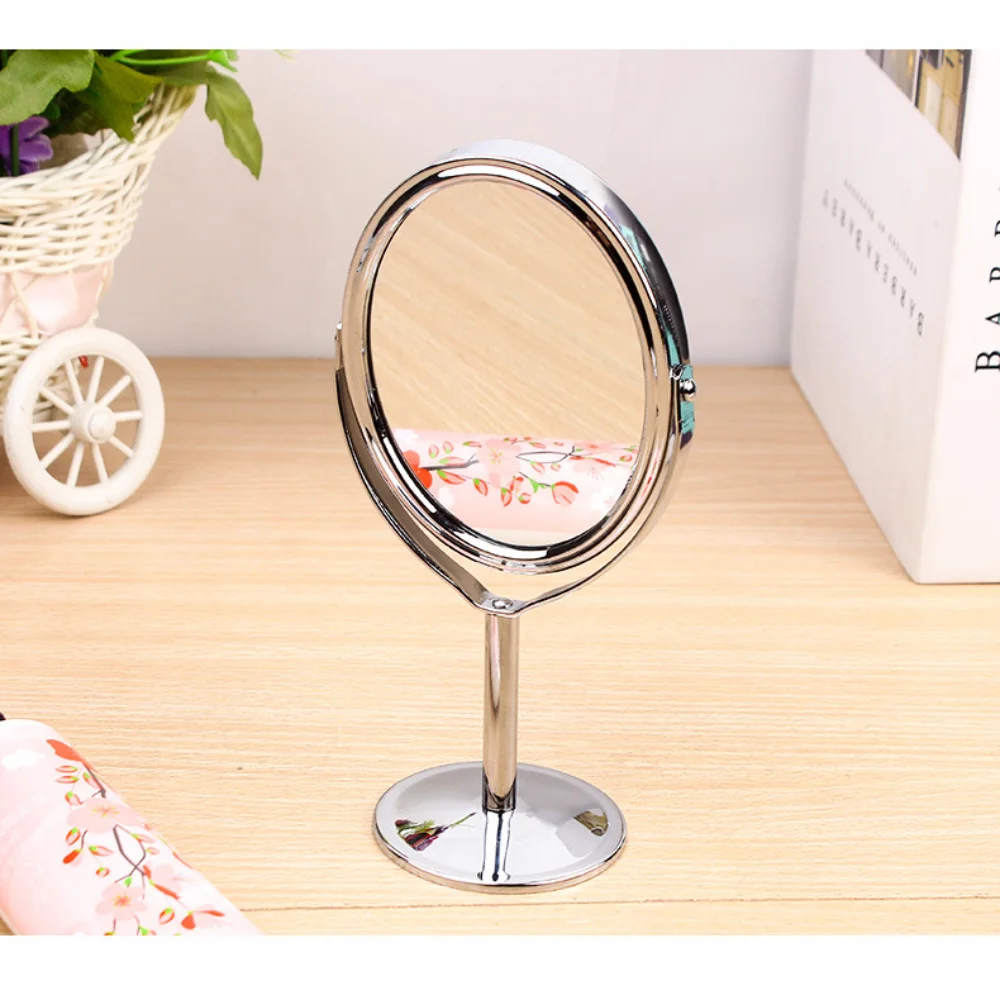 360° Rotatable Double Sided Vanity Mirror 1:2 Magnifying Iron-carbon Alloy Desktop Cosmetic Mirror Direct Color Oval