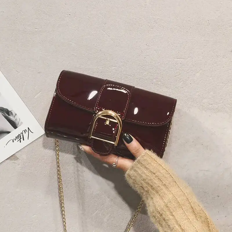 Patent Leather Elegant Fairy Mini Handbags Y2k Aesthetic Women Chain Shoulder Bag Design Chic Office Lady Crossbody Bags