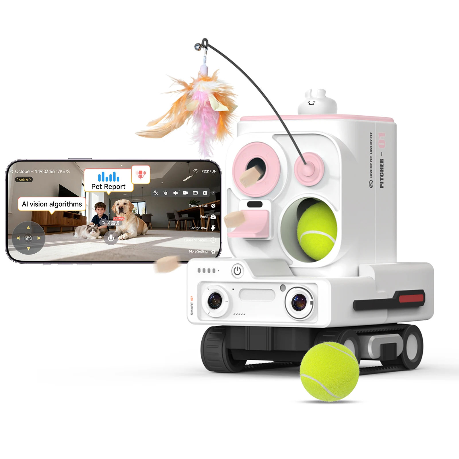 

Pickfun Pmate Pet Companion With Camera Cat Dog Toy Smart Companion Robot Wifi For Pets Full-Color Night Vision