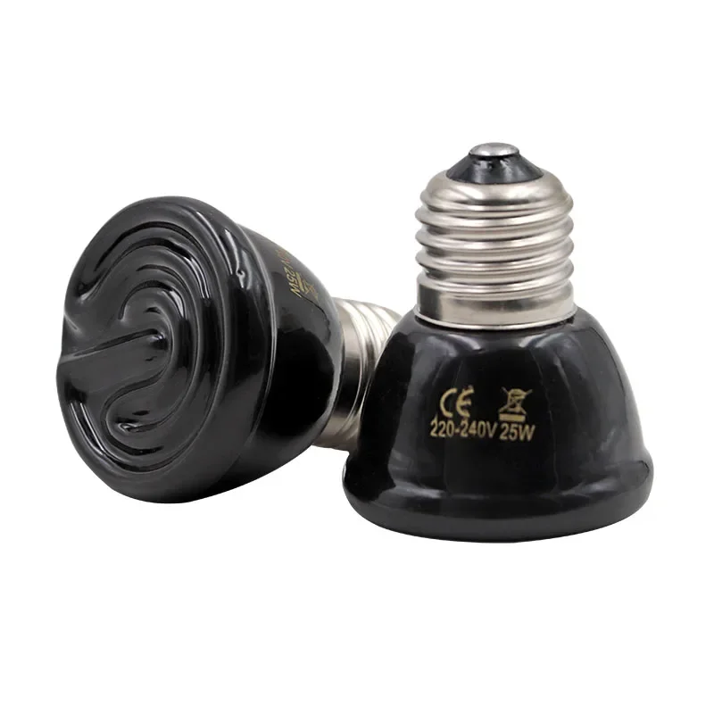 Mini lampe chauffante noire pour animaux de compagnie, émetteur de céramique, ampoule infrarouge, couveuse, poussins, reptile, 25 W, 50 W, 75 W, 100W