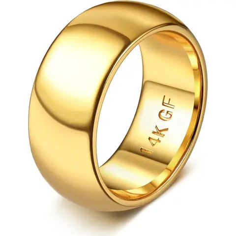 14K Gold Plated Ring for Women Men Thick Thin Pinky Thumb Ring Wedding Band Ring Non Tarnish Plain Domed Comfort Fit Size 6 -10