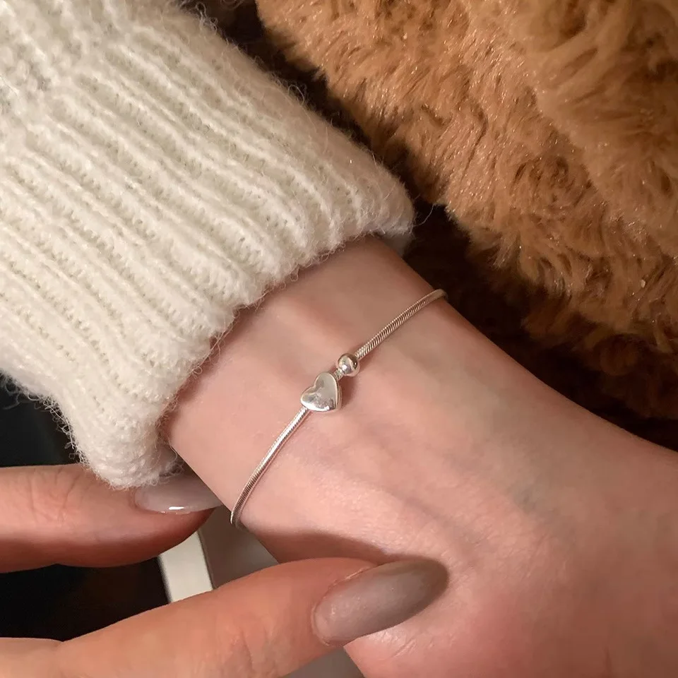 سام الباندا 925 فضة الحب القلب الأفعى العظام سلسلة سوار للنساء هدية بسيطة الحلو مجوهرات دروبشيبينغ بالجملة