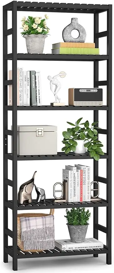 

6-Tier Bamboo Bookshelf Adjustable 63.4” Tall Bookcase Free Standing Book Shelf Organizer Storage Shelving Unit