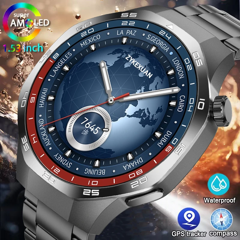 2025 New Outdoor Sport GPS Smart Watch Men Flashlight Compass Waterproof Sport Tracker Bluetooth Call Smartwatch For Android IOS