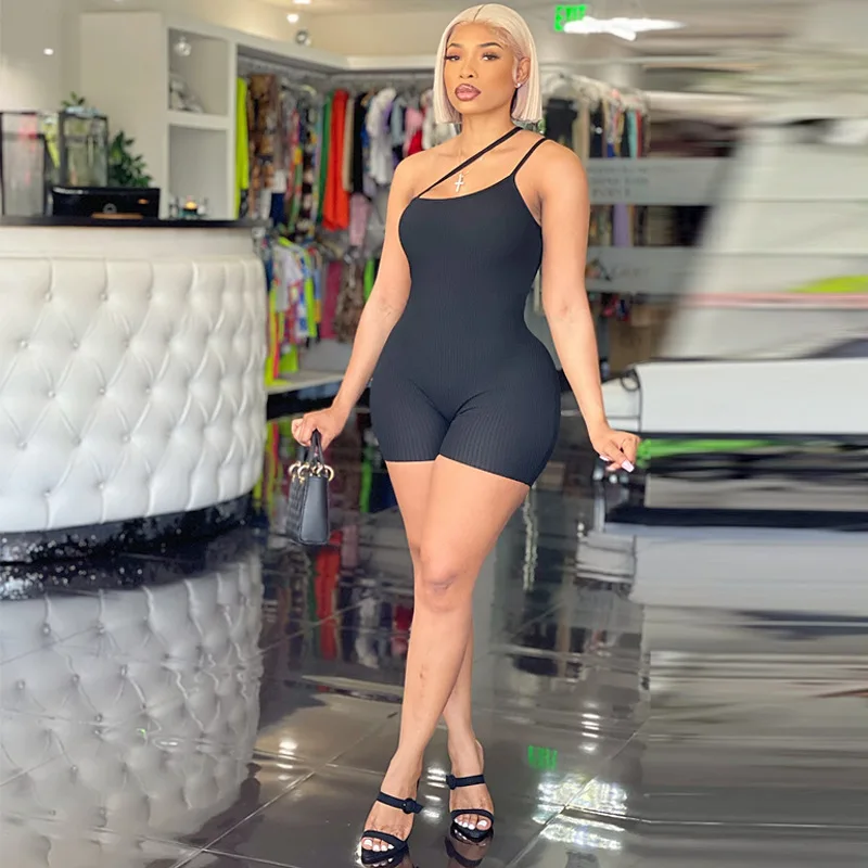 Neue grenz überschreitende Damen bekleidung aus Europa und Amerika, modische einfarbige Slim Fit, schräge Schulter, rücken freier Overall