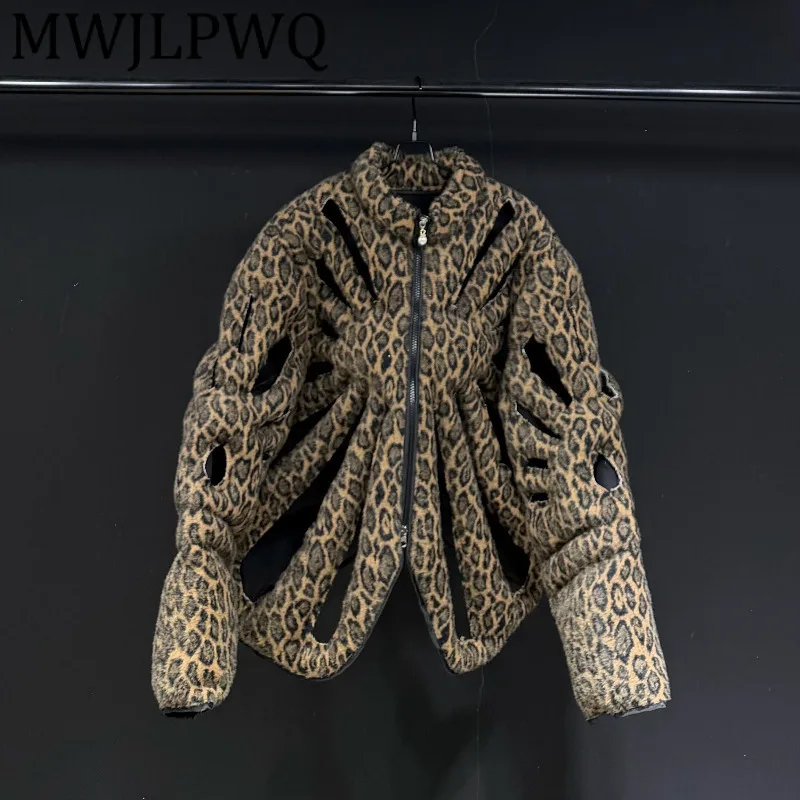 

MWJLPWQ Heavy Industry Leopard Print Design Cotton Coats 2025 New Hollow Niched Streetwear Male Winter Loose Casual Padded 12662