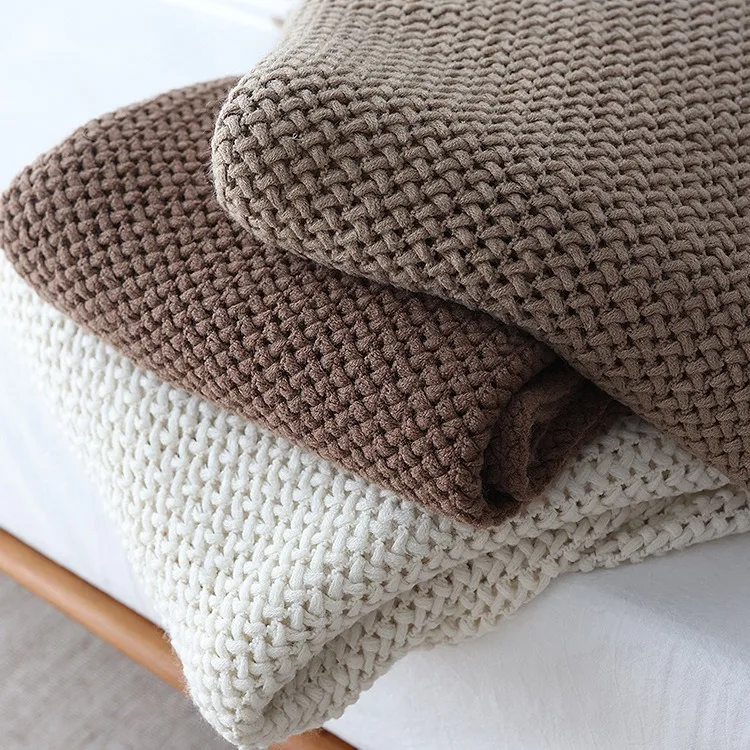 Gestrickte Khaki-Wurfdecke Leichte Jacquard-Strickdecke für Couch, Sofa, Bett, Stuhl, Gemütliche Textur im Landhausstil – Detail 4