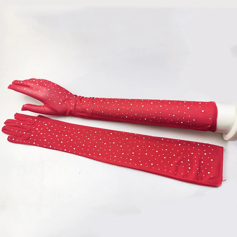 Sexy Shining Flash Drilling Thin Elasticity Lace Fashion Personality Dance Stage Performance Cosplay Women Mesh Long Gloves