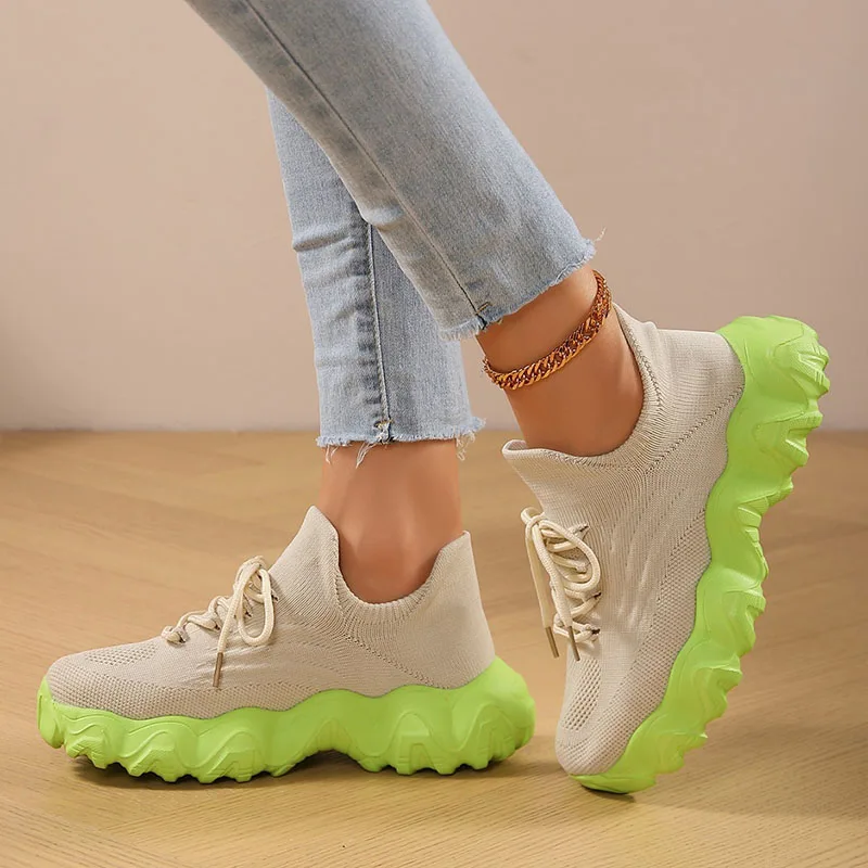 Vrouwen Casual Schoenen Ademend Gebreide Mesh Sneakers Unisex Wandelen Hardlopen Sportschoenen Mode Dikke Zool Platform Sokken Schoenen