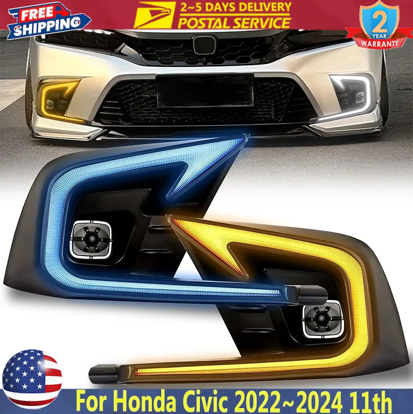 

Car Fog Lights Assembly LED DRL For Honda Civic 11th Gen 2022 2023 2024 Hatchback Sedan Fog Daytime Running Lights Signal Lights