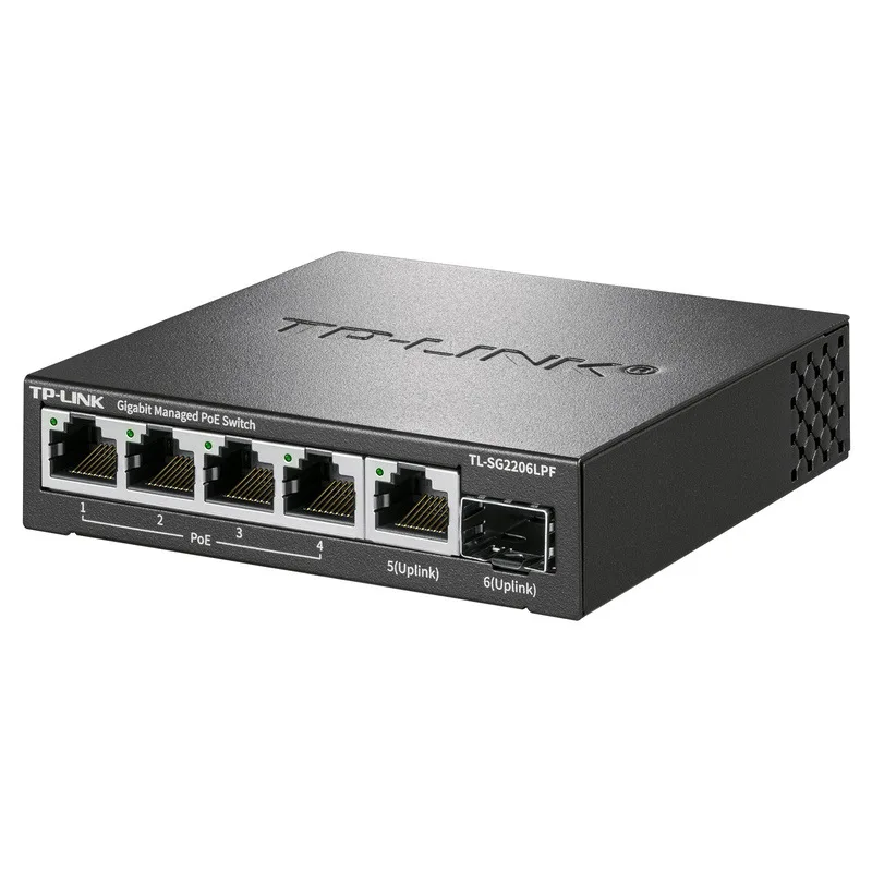 TP-LINK 6-Port Cloud Managed PoE Switch TL-SG2206LPF, 4 PoE+ Ports 57W, 1 Gigabit SFP, 6kV & VLAN for Surveillance