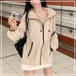 Versatile Neutral Wind Handsome Hooded Sports Cardigan Loose Fitting Sunscreen Quick Drying Women's Assault Suit Summer 2024