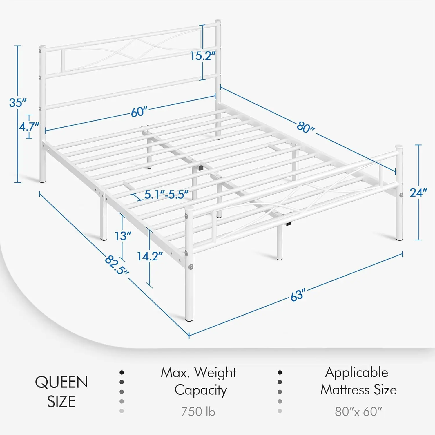 

Metal Queen Size Bed Frame, Platform Bed Frame, Mattress Foundation with Curved Design Headboard & Footboard, Box Spring Ne