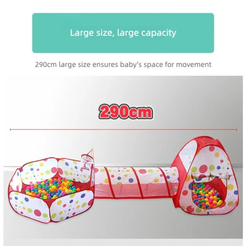 Tenda per bambini Pieghevole Baby 3In1 Parco giochi Box per bambini Palline da interno per piscina a secco con giochi tunnel in poliestere per bambini