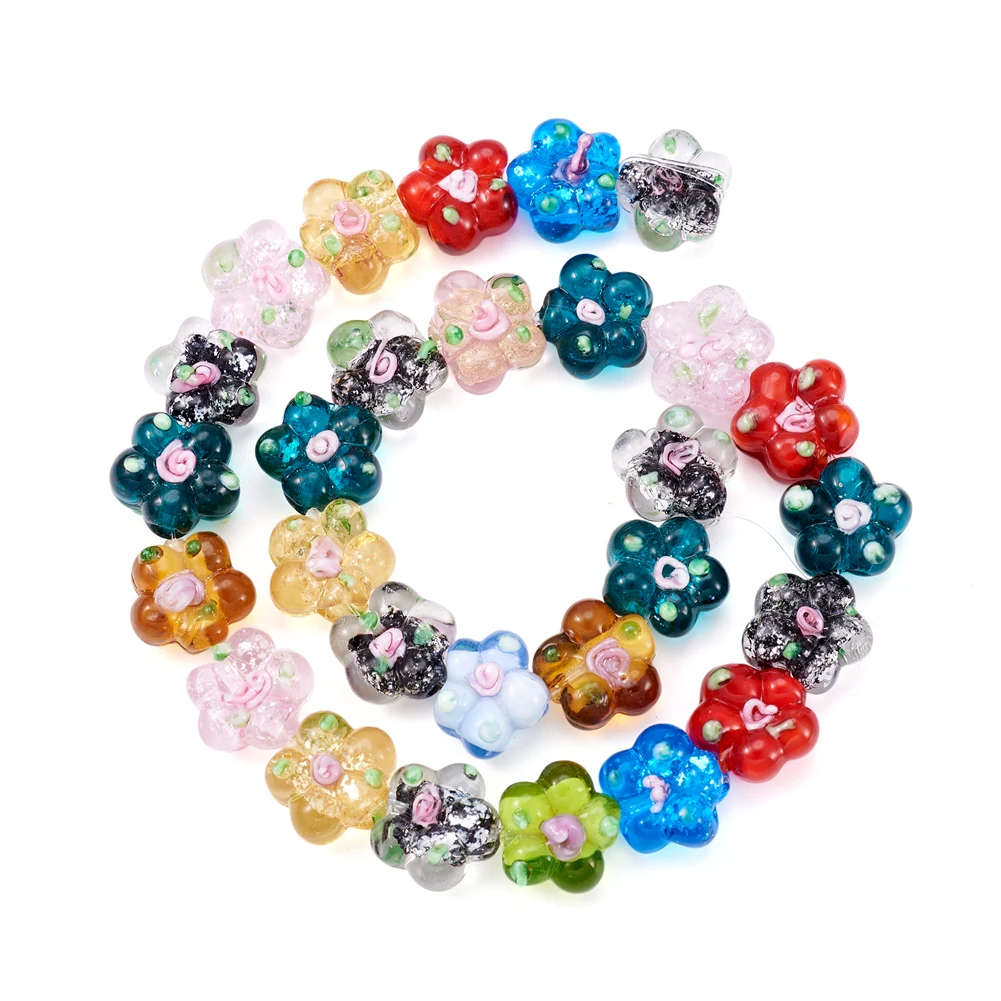 

28pcs/string Multicolor Lampwork Glass Beads Bumpy Flower Beads for Jewelry Making DIY Bracelet Earrings Accessories