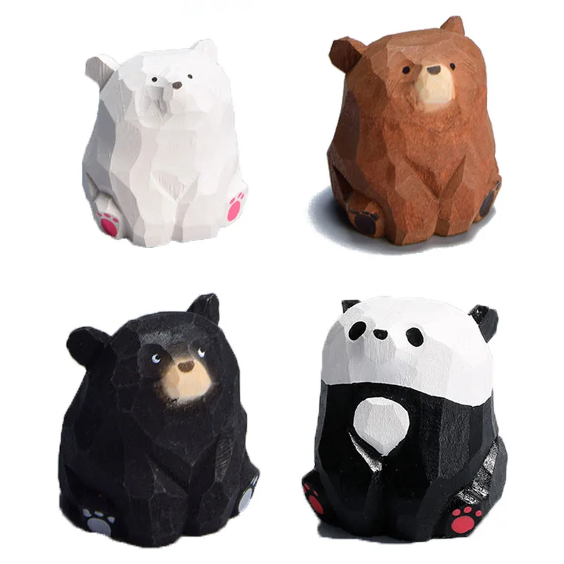 

Wooden Bear Miniature Polar Bear Crafts Ornaments Cute Mini Solid Wood Carved Bear Figurines Tabel Decorate Kids Gifts