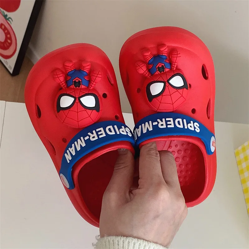 Summer 2024 New Children'S Genuine Spider Man Baby Casual Hole Shoes Cute Cartoon Outer Wearing Baotou Slippers