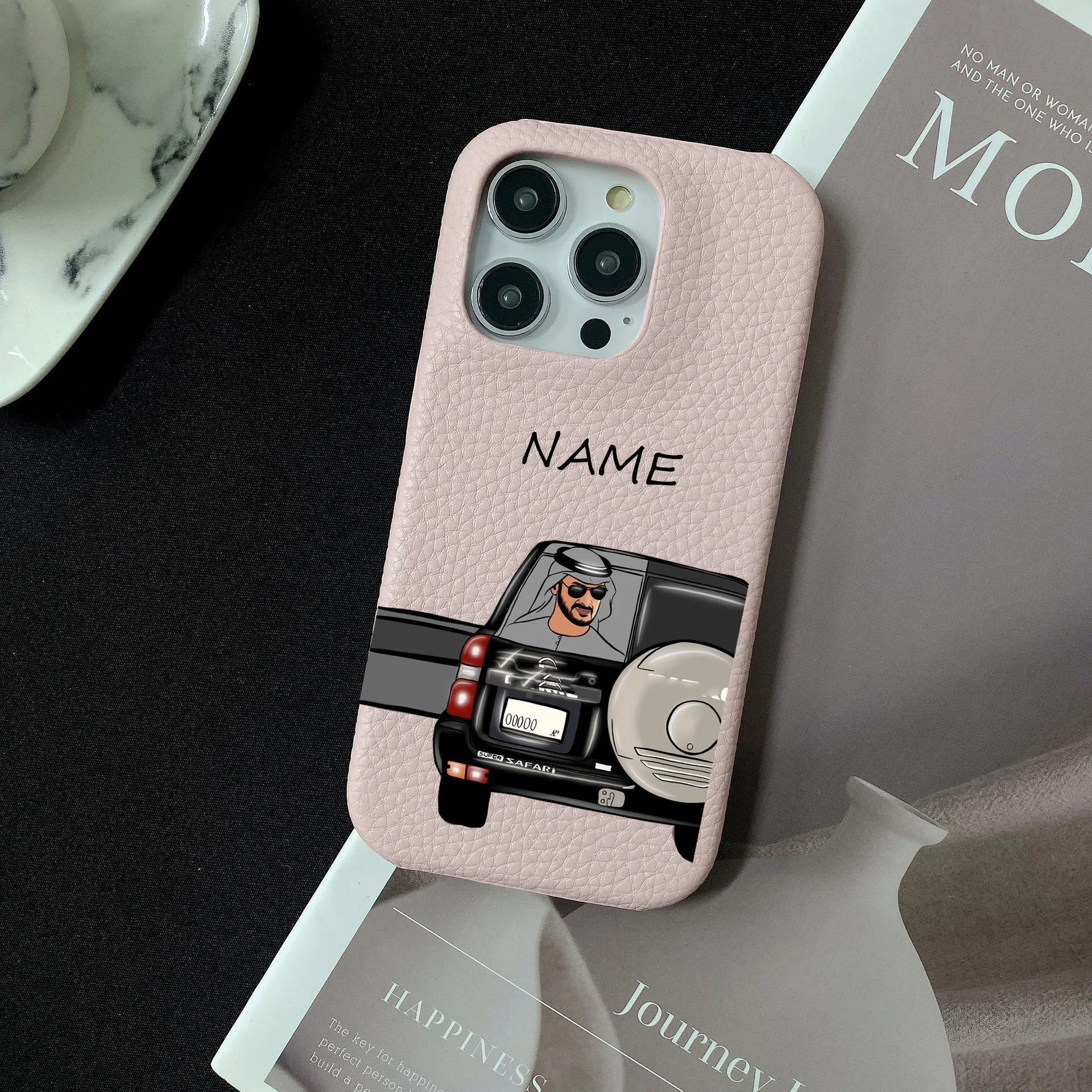 Dubai Illustration Pebble Grain Leather Case for iphone 11 12 14 13 15 16 17 Pro Max XS Max XR 16 Plus Covers Moon & Stars