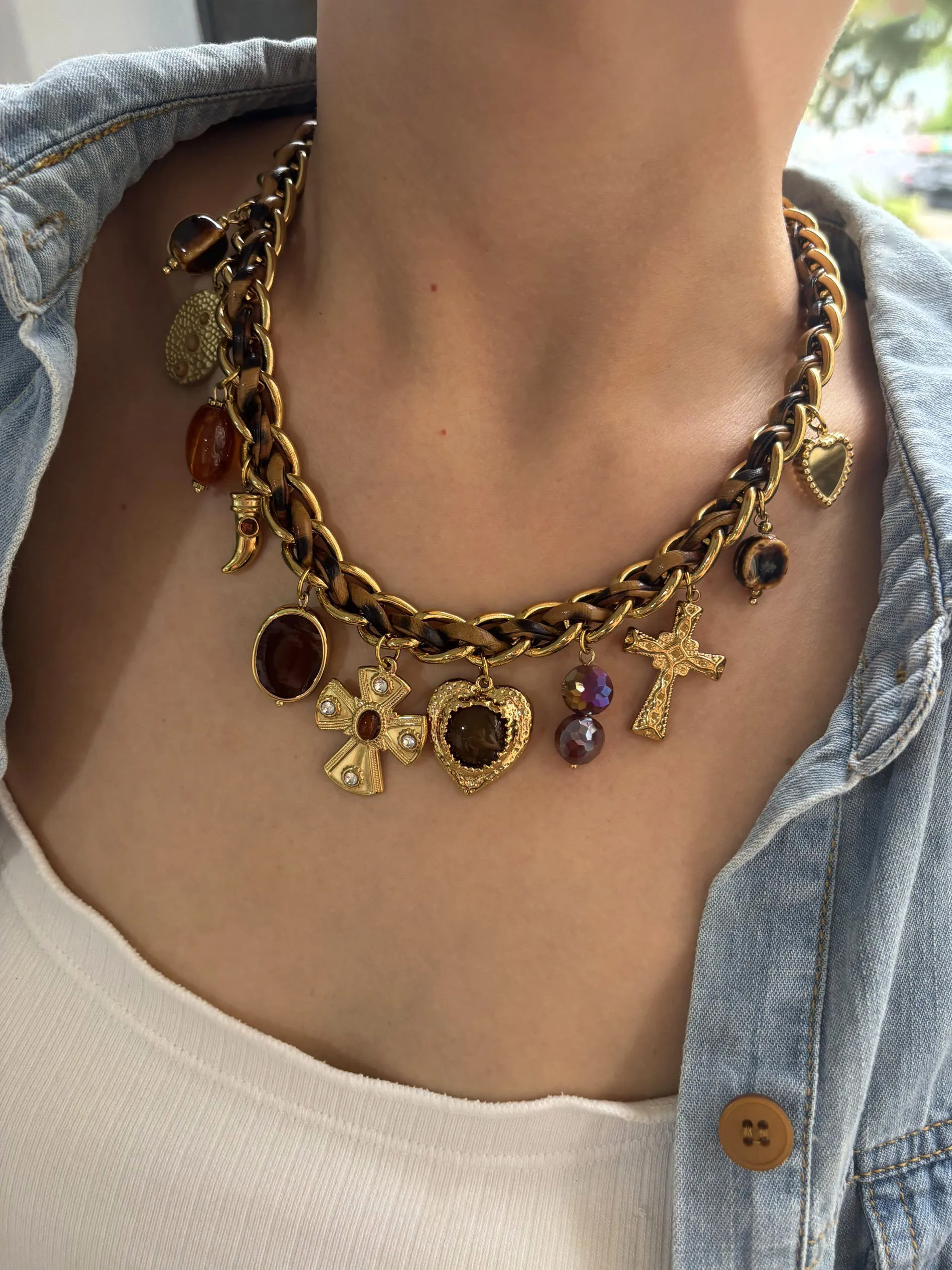 Peri'sbox خمر سر متشابكة سميكة قلادة حجر الراين المينا الصليب الاكريليك البيضاوي قلادة رائعة الحنين هدية النساء #4