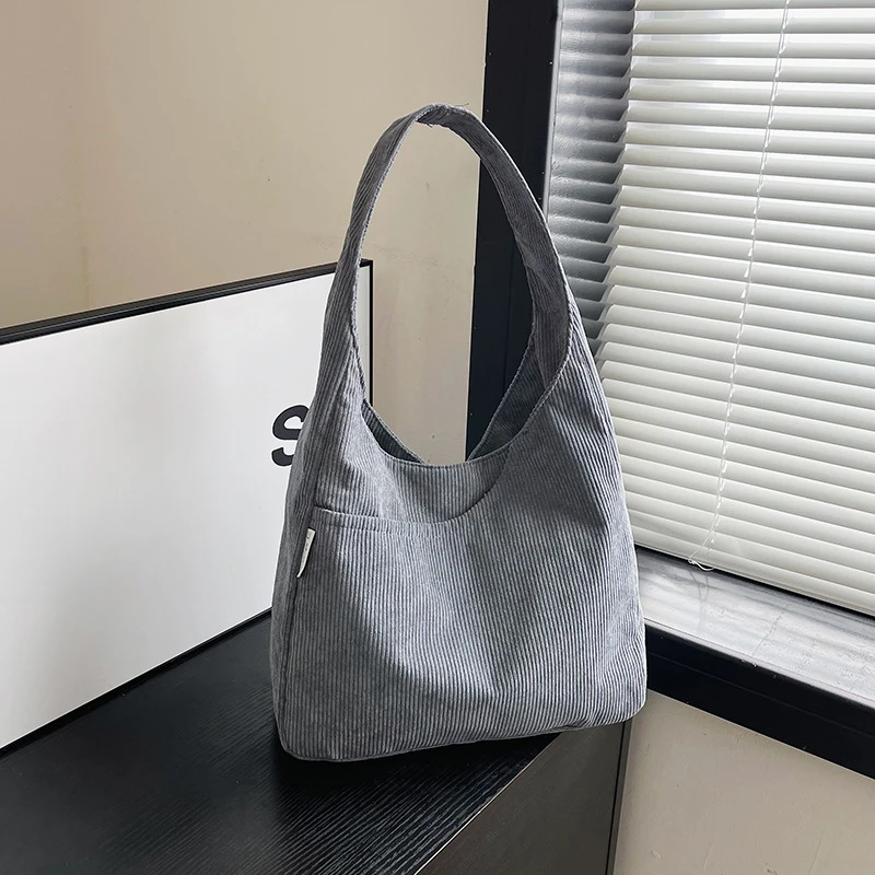 

2025 new corduroy canvas shoulder bag for female college students, class cloth bag, large capacity bag, cloth bag, handbag