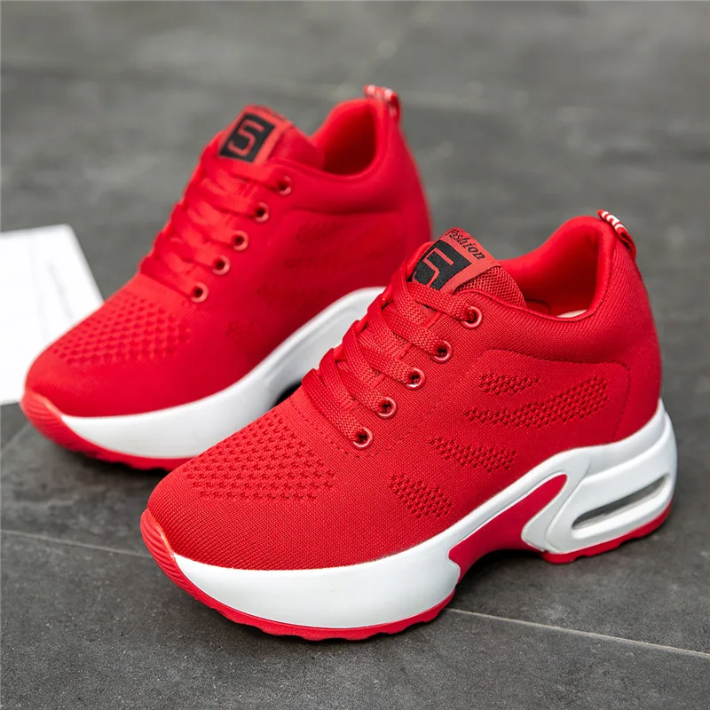 Zapatillas de deporte con plataforma de malla transpirable para mujer, zapatos de baloncesto de cuña informales, Tenis gruesos, entrenadores de