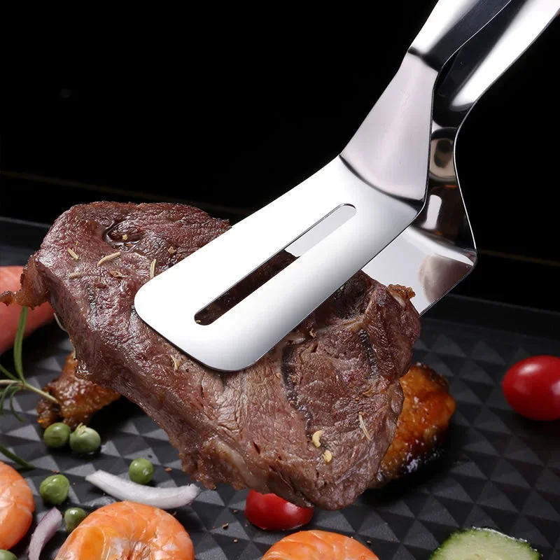 

Stainless Steel Frying Shovel Clip Multifunctional Steak BBQ Tongs Frying Fish Spatula Clip Household Kitchen Tool Bread Clip