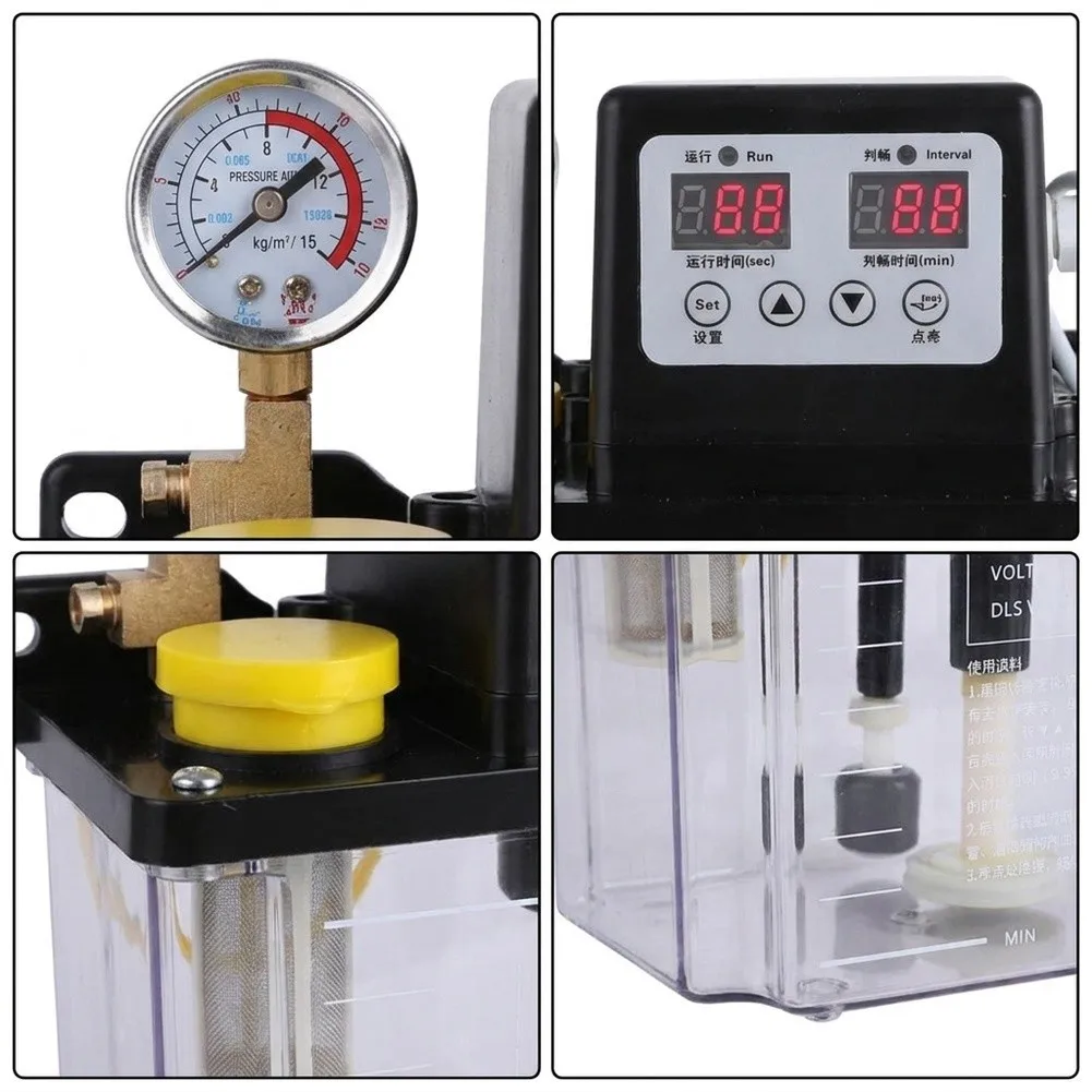 110V Lubricating Oil Pump with Digital Control Panel Adjustable Run Interval 1 999s for CNC Machine Tool Maintenance