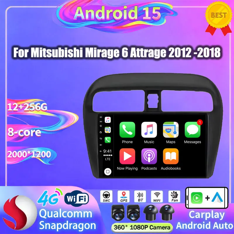 Wireless Carplay Android Auto For Mitsubishi Mirage 6 Attrage 2012 2013 2014 - 2018 Android 15 Car Radio DSP Multimedia Player