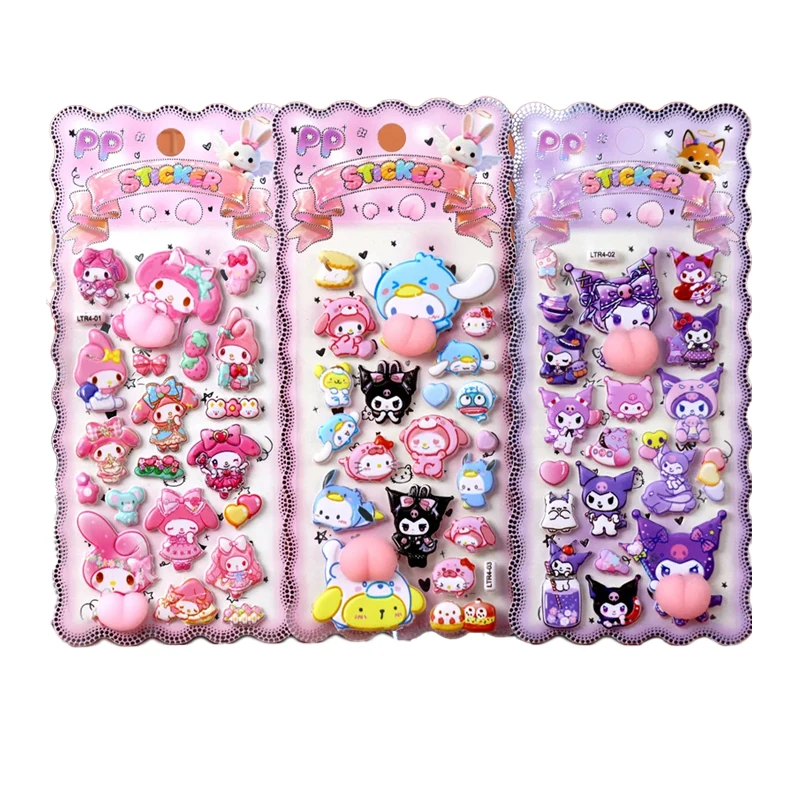 สติกเกอร์ 3 มิติแบบนูน-บับเบิ้ล นุ่ม ยืดหยุ่น รูปทรงก้น พร้อมลายการ์ตูนสติทช์และซานริโอ เหมาะสำหรับตกแต่งเคสมือถือเด็ก