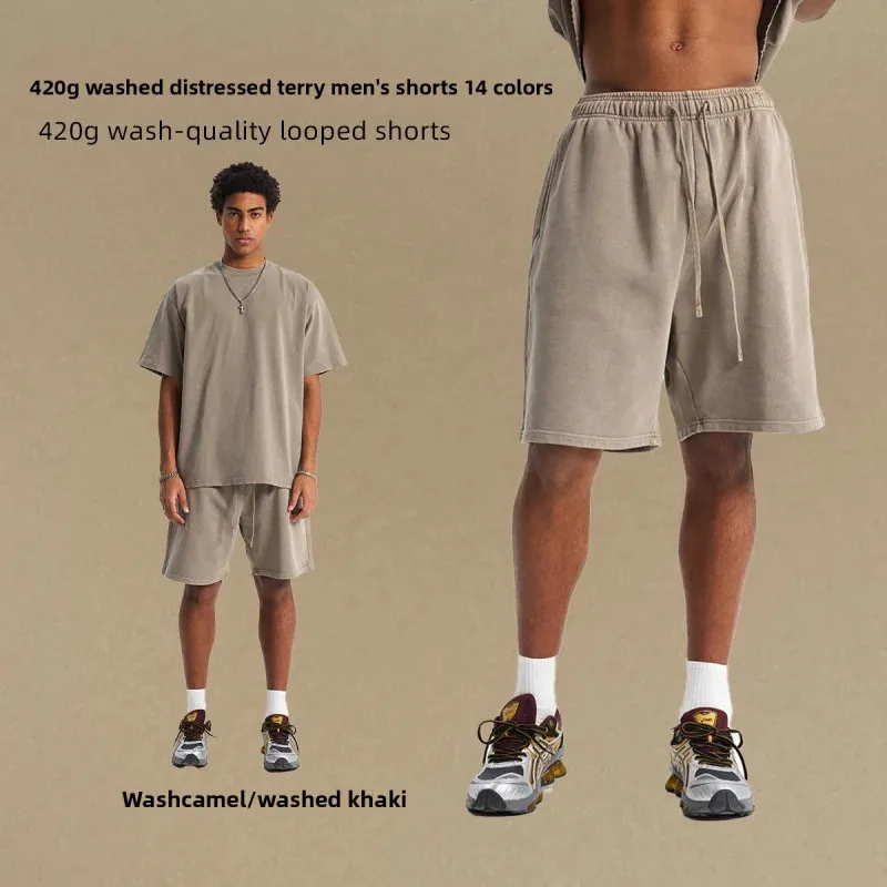 

HELLOMARCEL Роскошная одежда Лето Батик Проблемные Высокое качество 420 г Французские махровые шорты ЕС США Размер High Street Ретро Мужские спортивные шорты