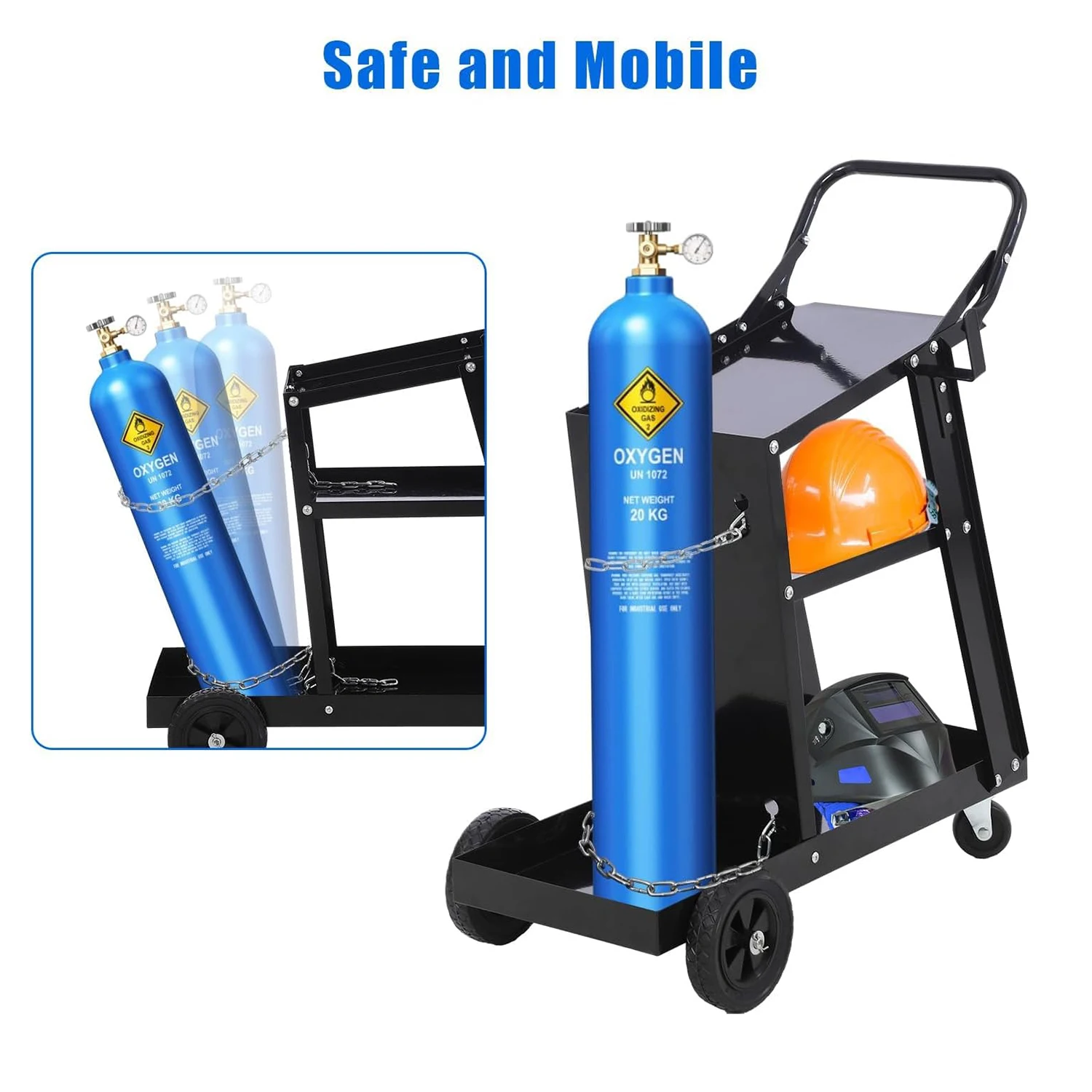 Welding Cart 3-Tier Welder Cart with Swivel Wheels Welding Carts for TIG/MIG Welder and Plasma Cutter ,with Safety Chains