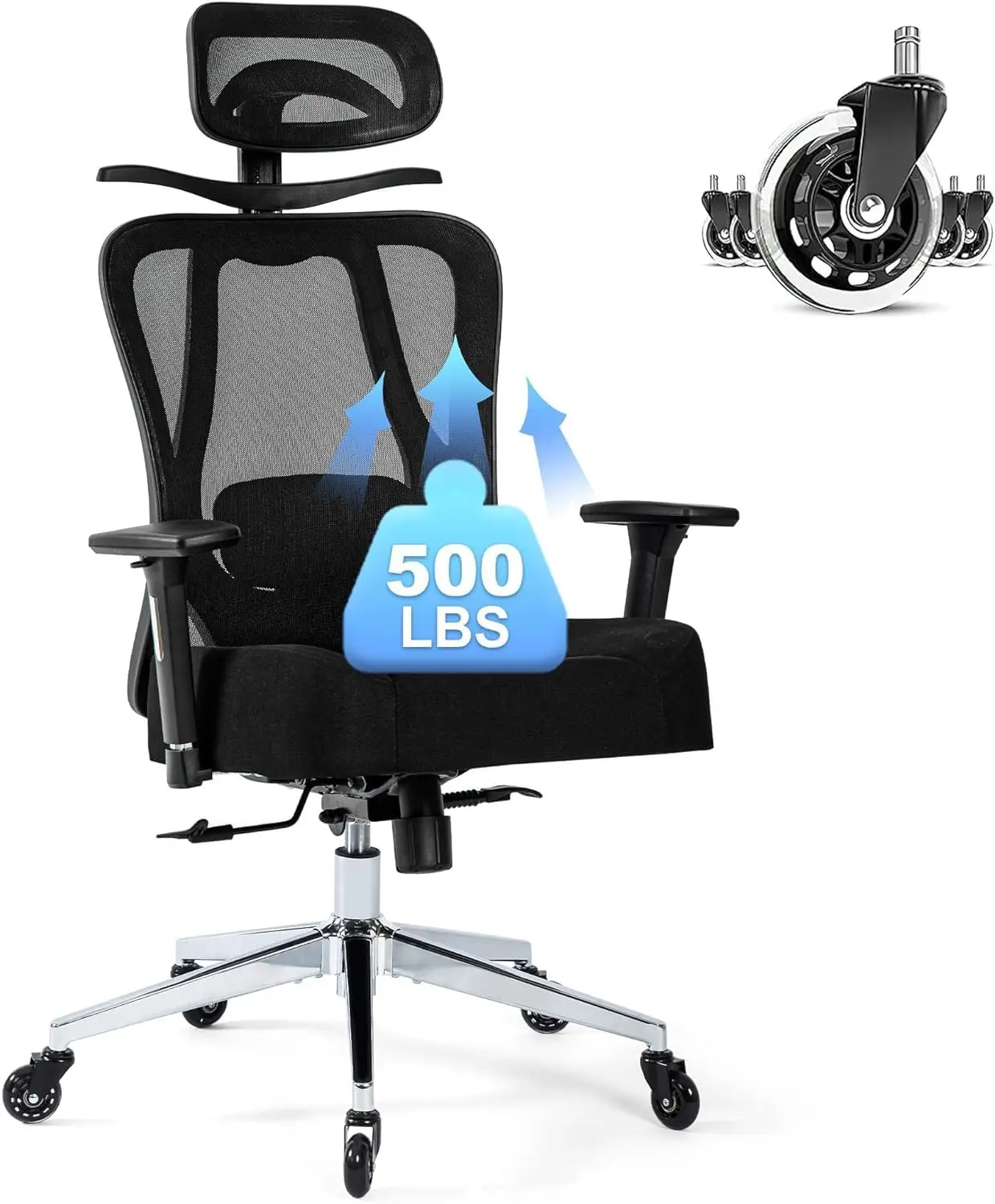 Office Chair 500lbs Ergonomic Mesh Desk Chair for Heavy People, Heavy Duty Big Size Office Chair with Wide Thick Seat Cushion