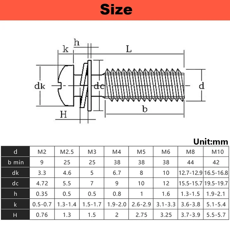304 Stainless Steel Round Head Triple Combination Screws (With Washers/spring) Cross Recessed Pan Head Screws M2 - M10