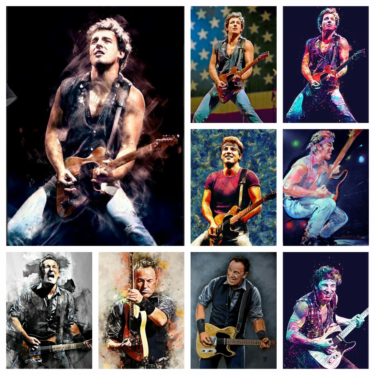 

Heavy Metal Rock Guitarist Bruce Springsteen Diamond Painting Heartland Music The Boss Watercolor Art Cross Stitch Gift Decor