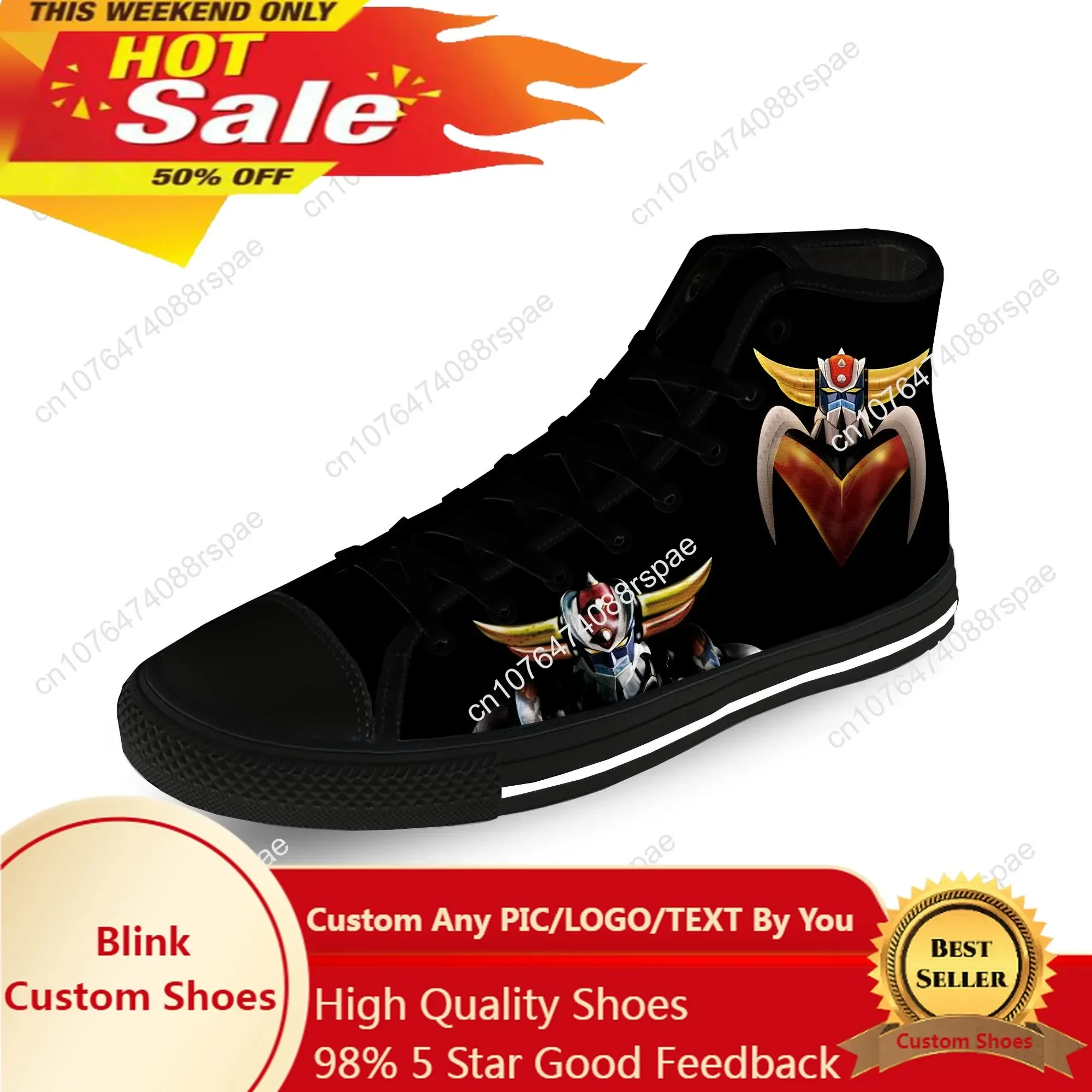 

Hot UFO Robot Goldrake Grendizer Anime Gurendaiza Casual Cloth 3D Print High Top Canvas Shoes Men Women Breathable Sneakers
