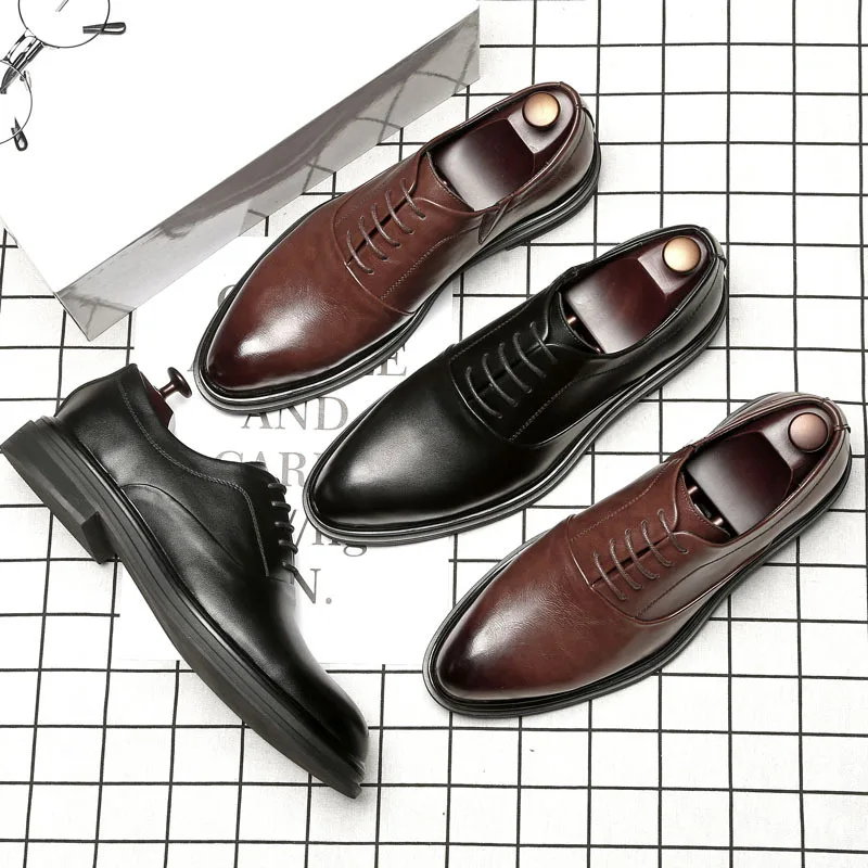 Mens Formal Shoes Genuine Leather Oxford Shoes For Men Italian 2020 Dress Shoes Wedding Shoes Laces Leather Broguehjk8