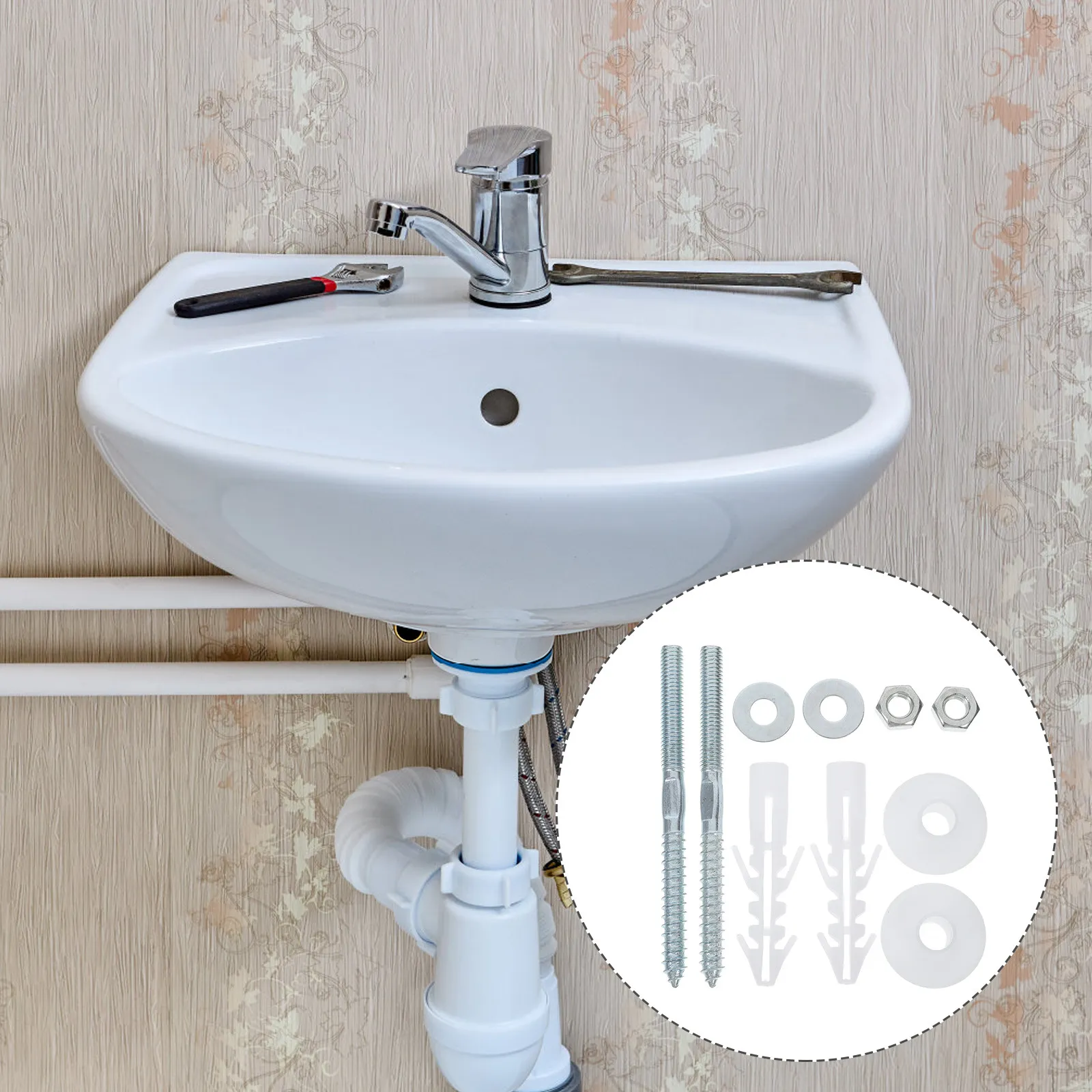 1Set Washbasin Fastening Screw Universal Wall Mounted Sink Mounting Screw Set for Secure Basin Attachment Aesthetic Minimalist