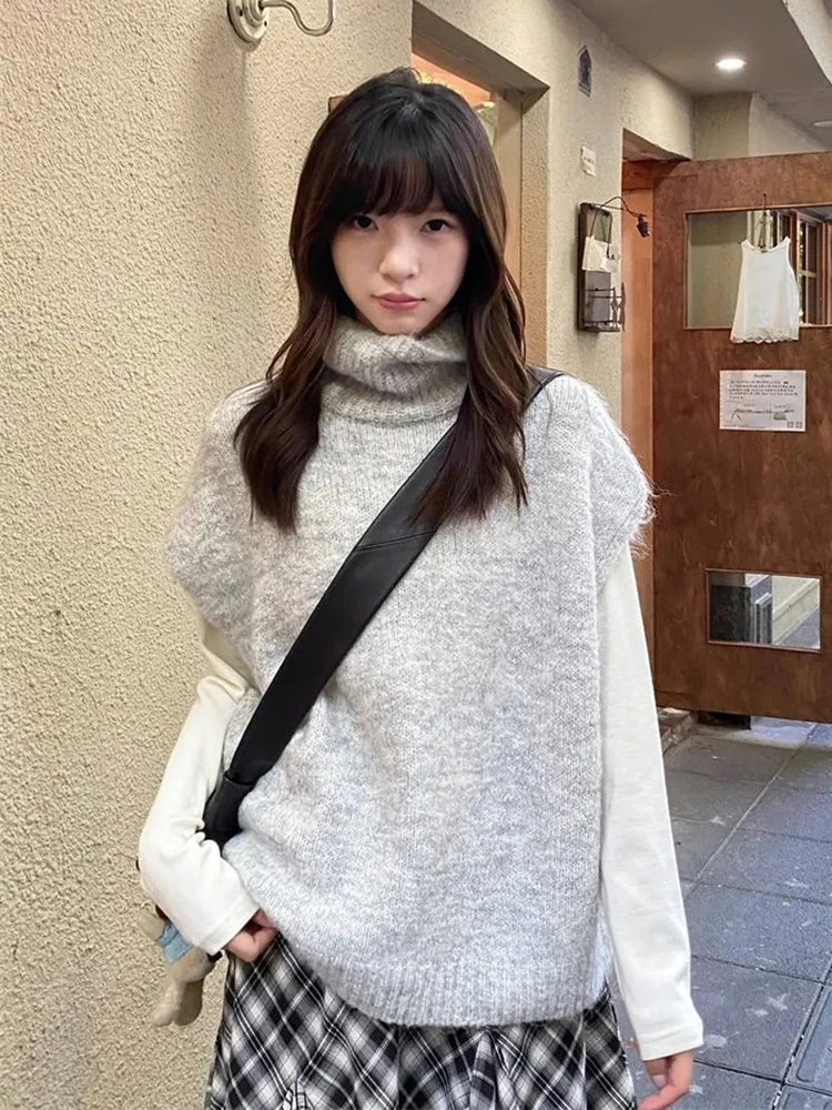 

Ленивый ветер, водолазка, свитер, жилет, женский свободный повседневный вязаный пуловер без рукавов в консервативном стиле, осенний универсальный студенческий трикотаж, джемперы