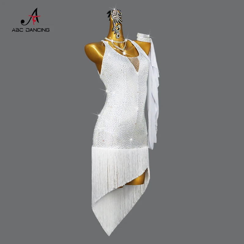 Professional White Latin Dance Competition Costume Sexy Sports Skirt Practice Wear Ballroom Dresses For Women Cabaret Customize