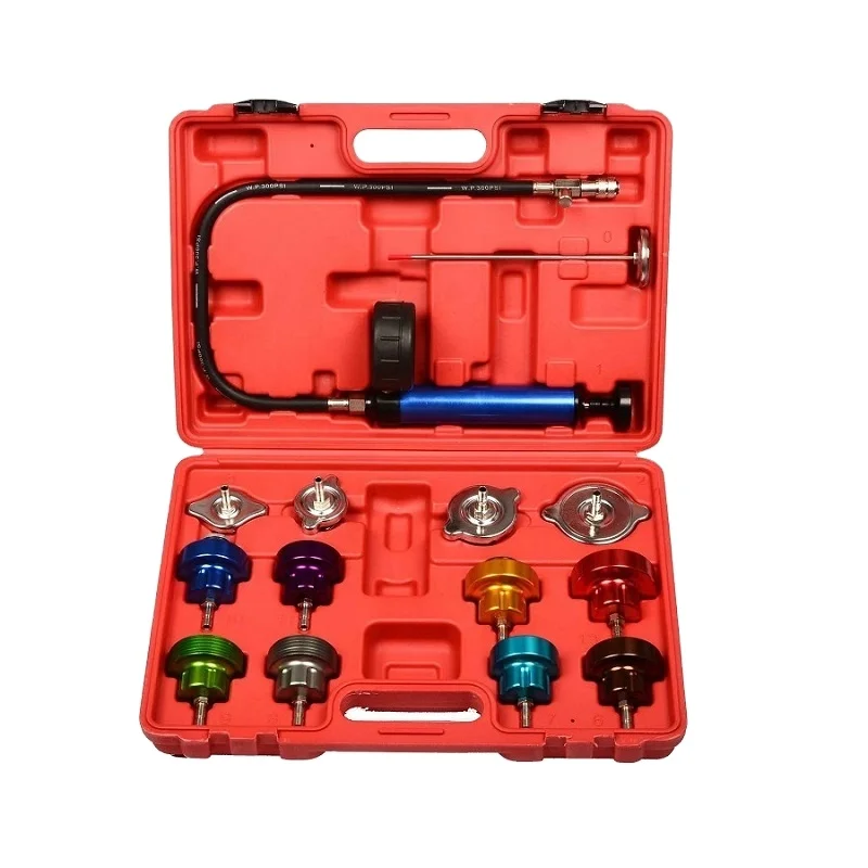

14pcs Automotive Radiator Cooling System Pressure Tester Kit Car Water Tank Leak Detector Cooling System Tester XC9044
